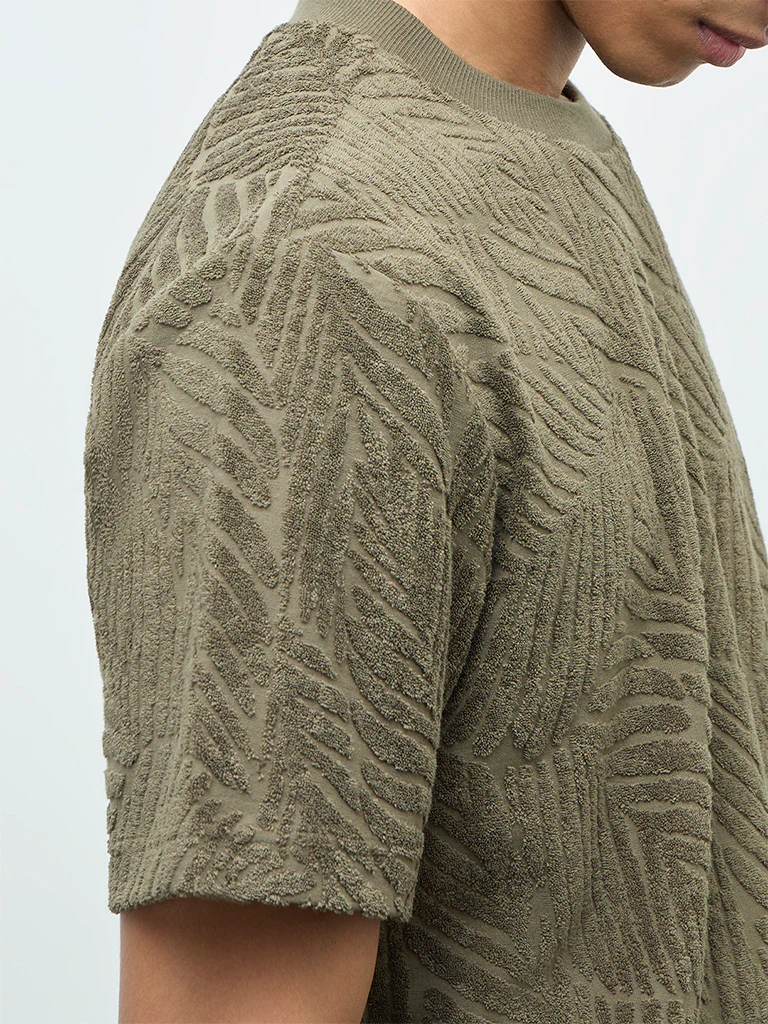 ETA Olive Textured Relaxed-Fit Cotton-Blend T-Shirt - Image 4
