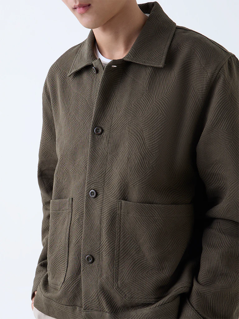 ETA Olive Textured Relaxed-Fit Cotton Jacket - Image 3