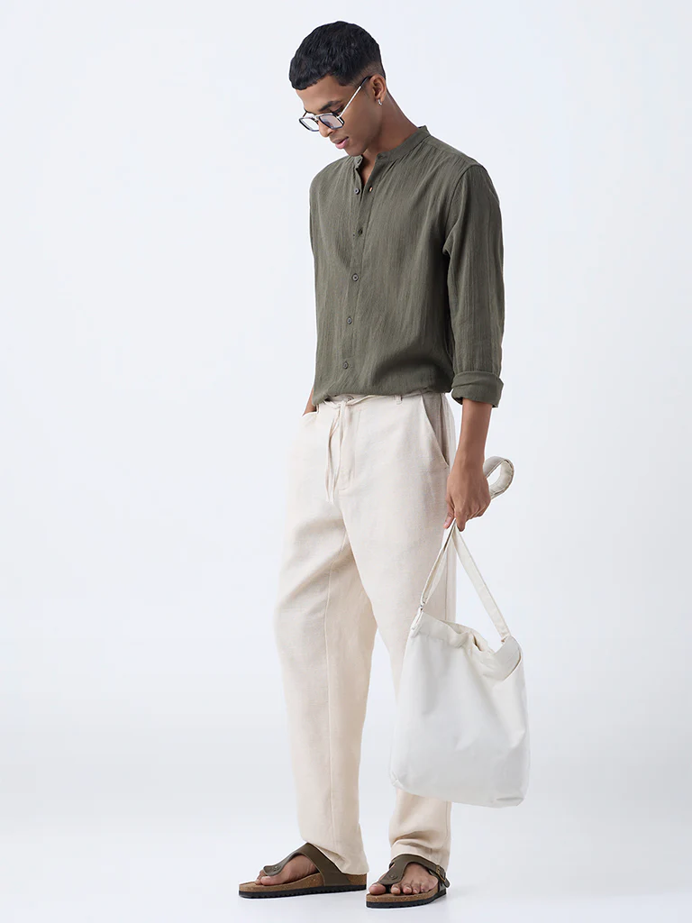 ETA Olive Textured Relaxed-Fit Cotton Shirt - Image 3