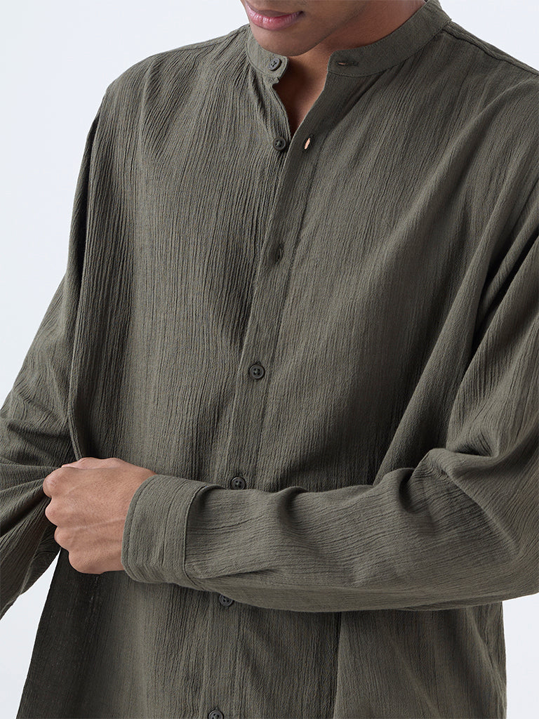 ETA Olive Textured Relaxed-Fit Cotton Shirt - Image 4