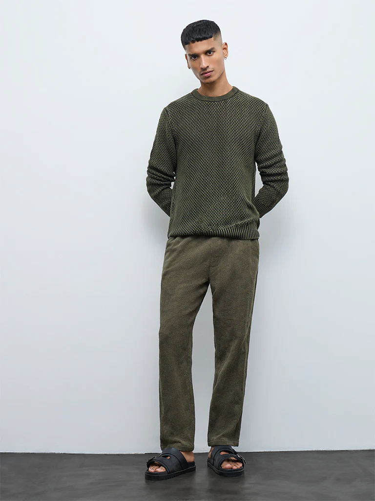 ETA Olive Textured Relaxed-Fit Mid-Rise Cotton Chinos