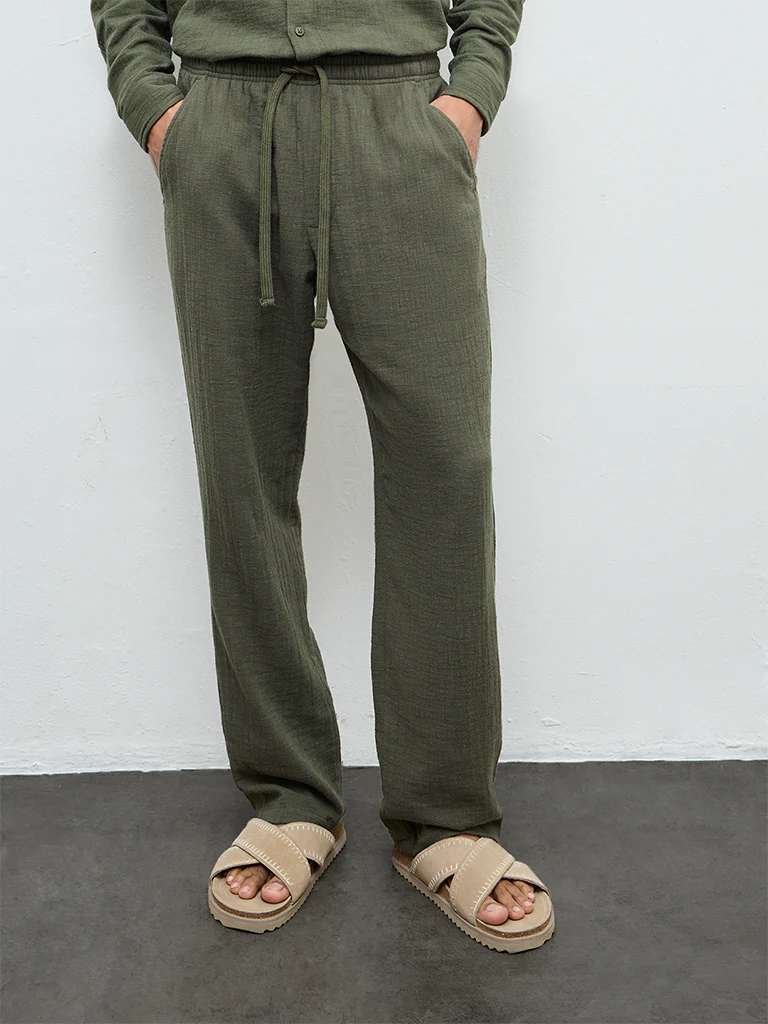 ETA Olive Textured Relaxed-Fit Mid-Rise Cotton Chinos - Image 2