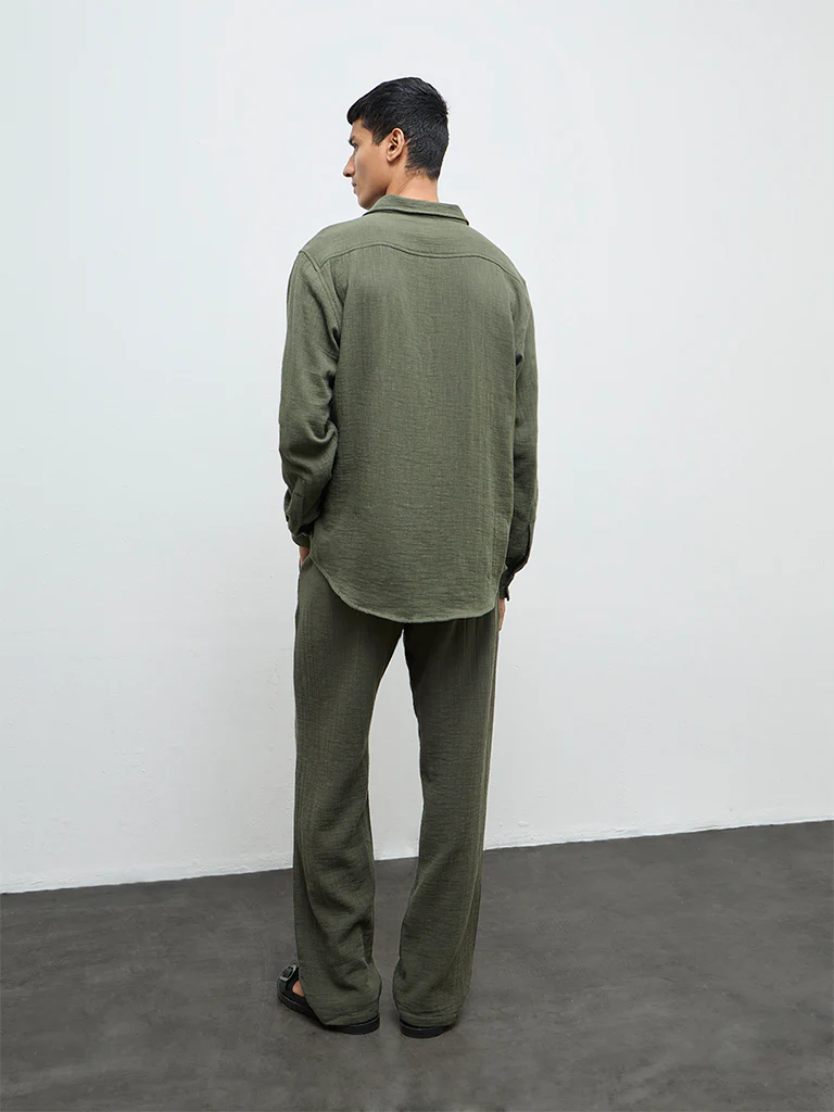 ETA Olive Textured Relaxed-Fit Mid-Rise Cotton Chinos - Image 4