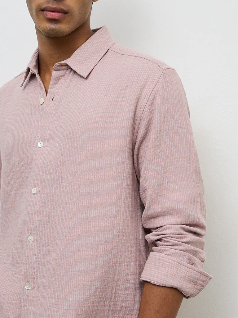 ETA Pink Striped Relaxed-Fit Cotton Shirt - Image 3