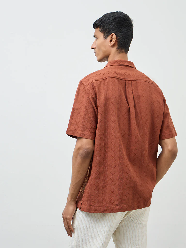 ETA Rust Embroidered Relaxed-Fit Cotton Shirt - Image 4