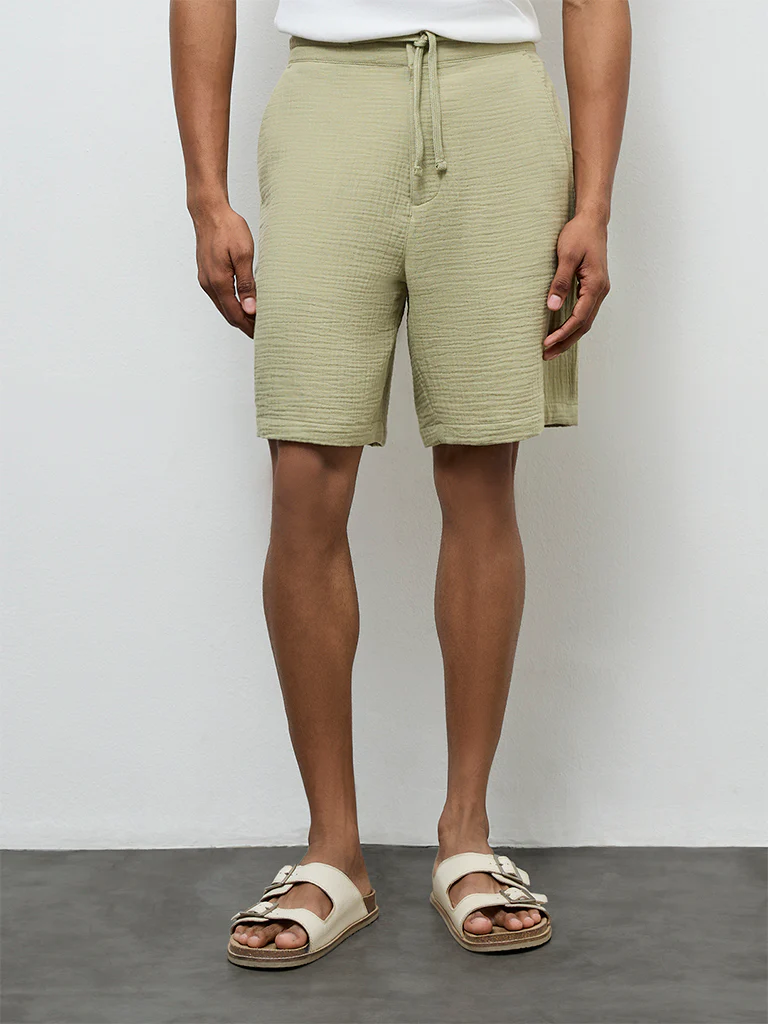 ETA Sage Crinkle-Textured Relaxed-Fit Mid-Rise Cotton Shorts - Image 2