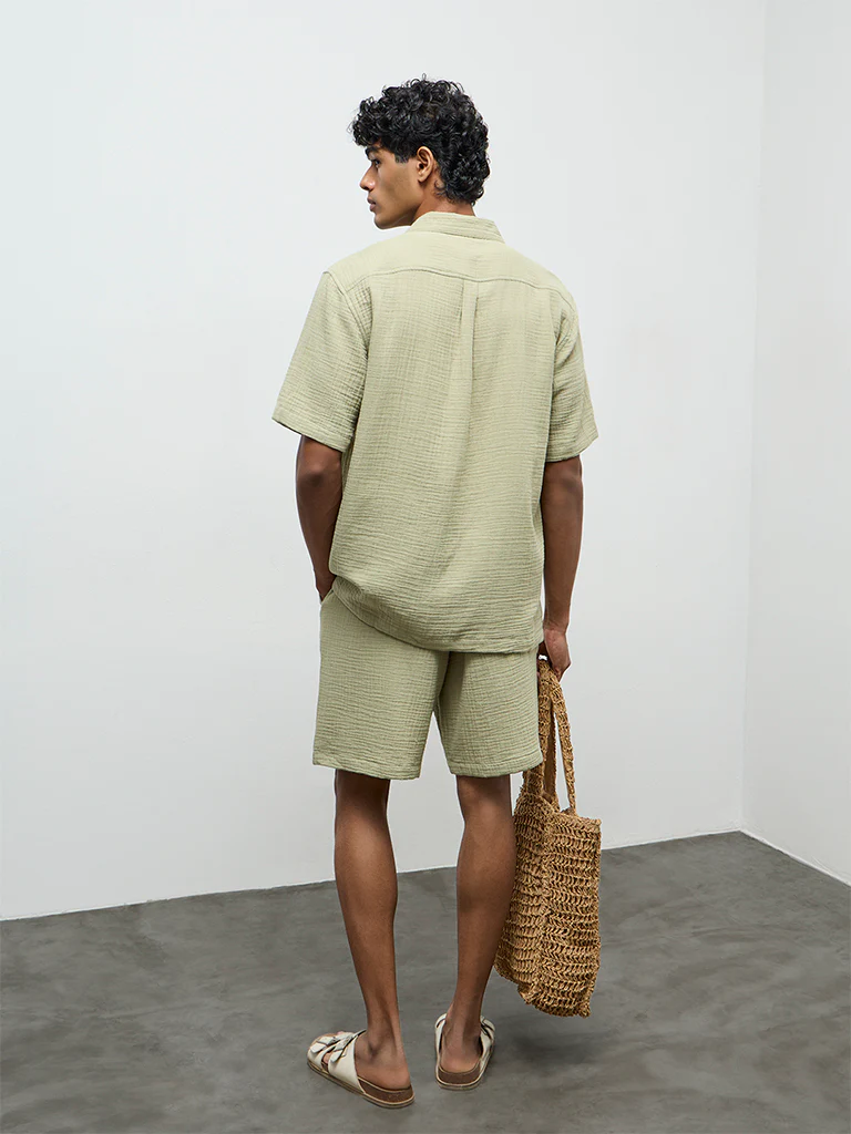 ETA Sage Crinkle-Textured Relaxed-Fit Mid-Rise Cotton Shorts - Image 4