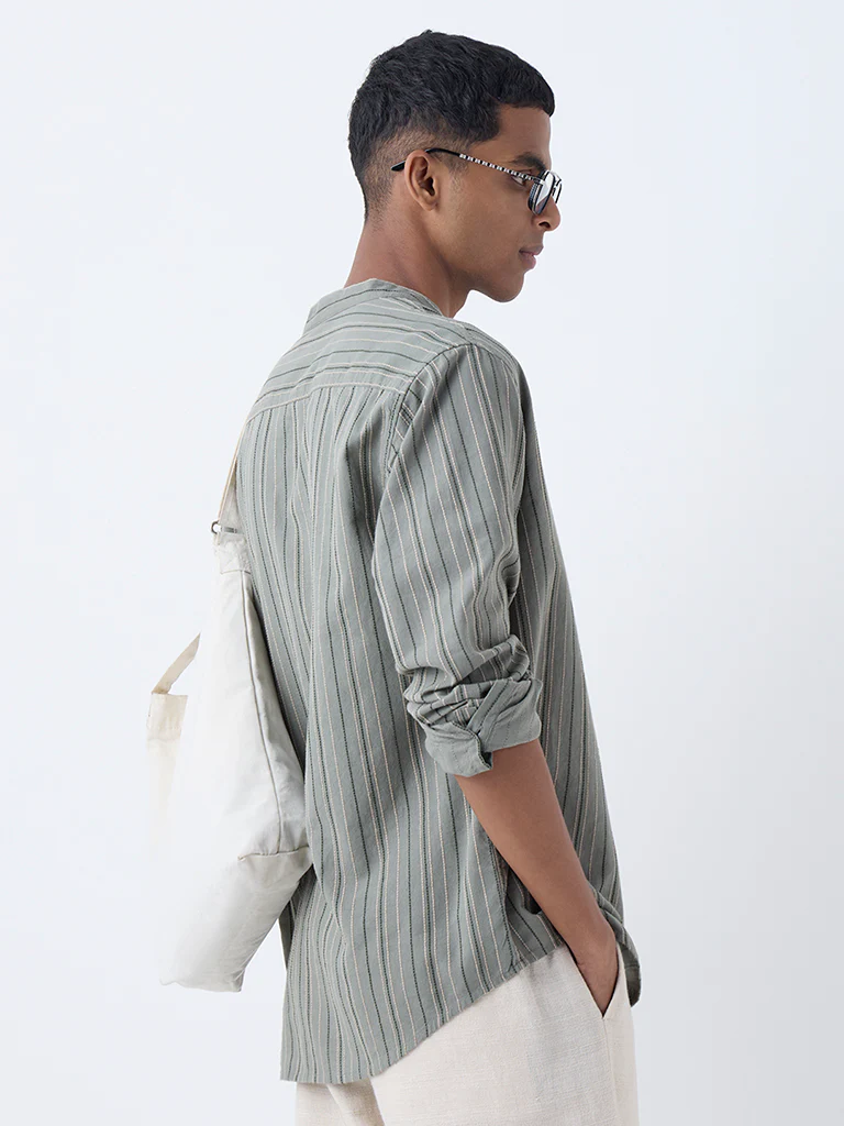 ETA Sage Striped Relaxed-Fit Cotton Shirt - Image 5