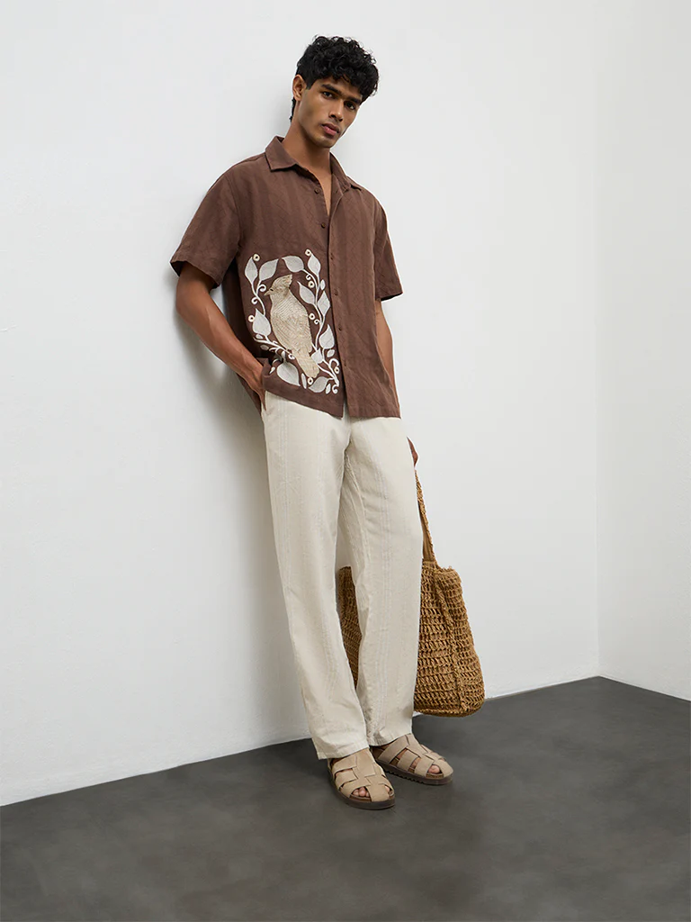 ETA Striped Off-White Relaxed-Fit Mid-Rise Chinos