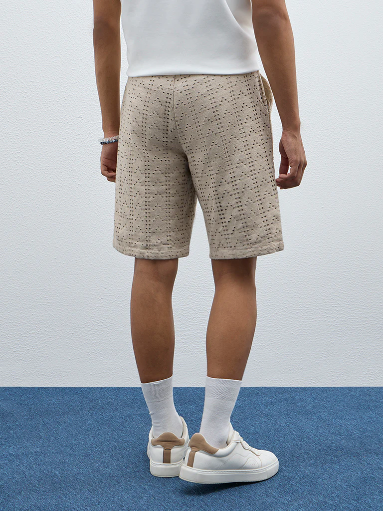ETA Taupe Cut-Out Detailed Mid-Rise Cotton-Blend Shorts - Image 4