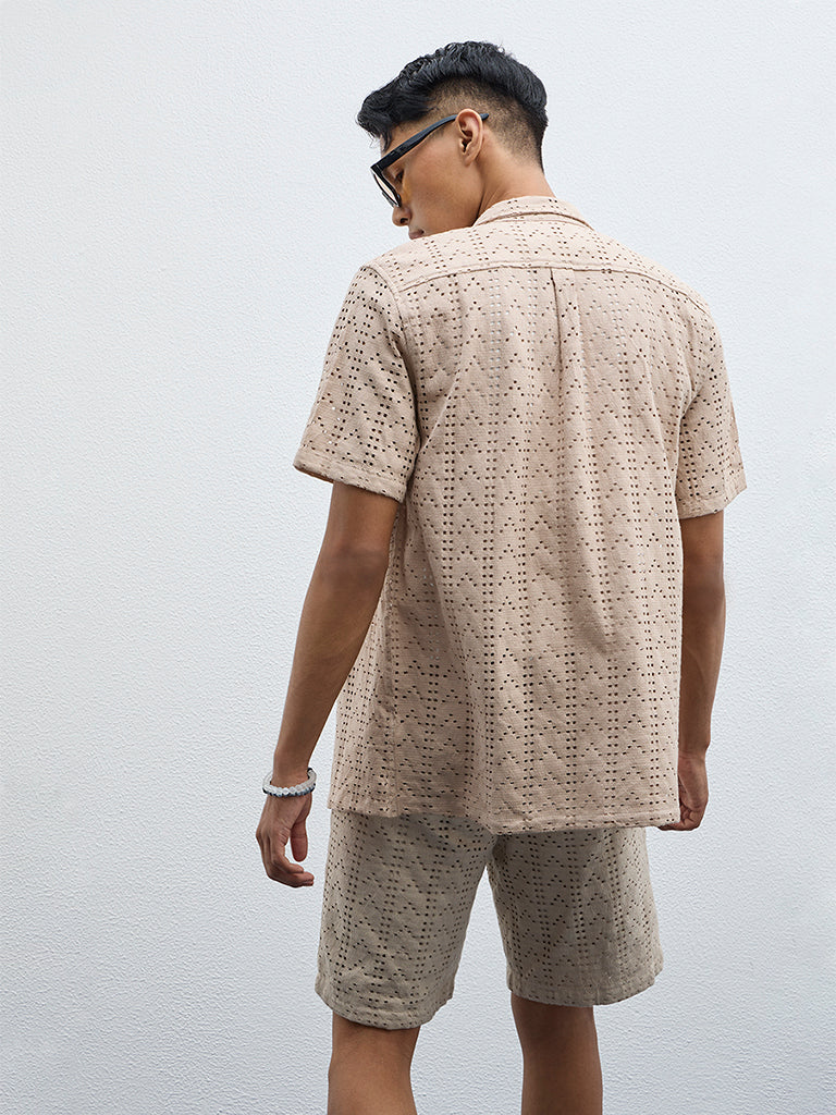 ETA Taupe Cut-Out Detailed Relaxed Fit Cotton-Blend Shirt - Image 5