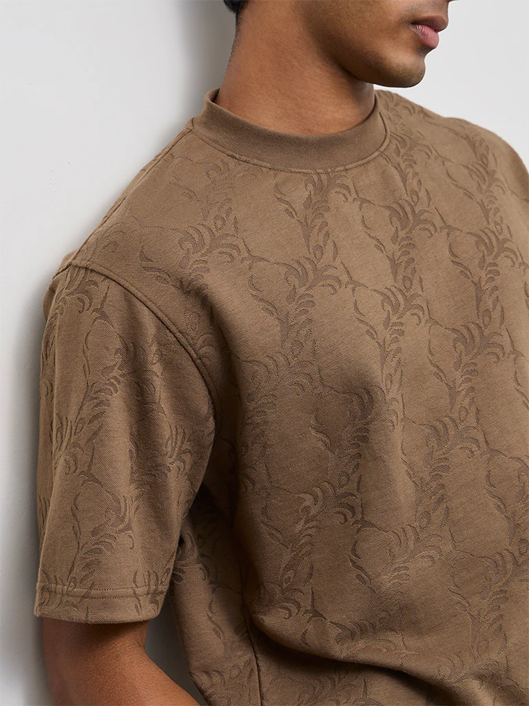 ETA Taupe Jacquard Relaxed-Fit T-Shirt - Image 4