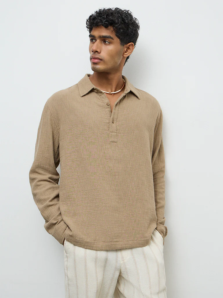 ETA Taupe Relaxed-Fit Cotton Shirt - Image 2