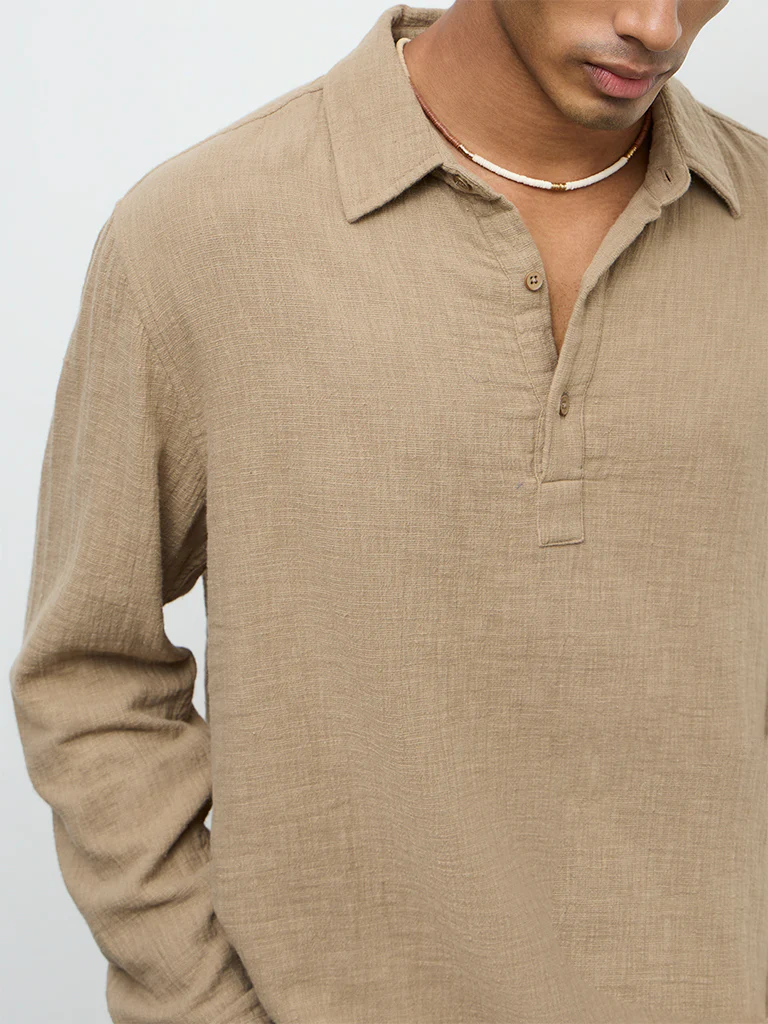 ETA Taupe Relaxed-Fit Cotton Shirt - Image 3