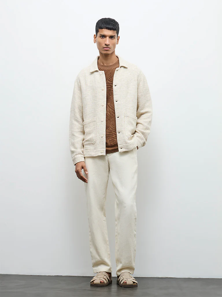 ETA Taupe Textured Relaxed-Fit Cotton-Blend Jacket