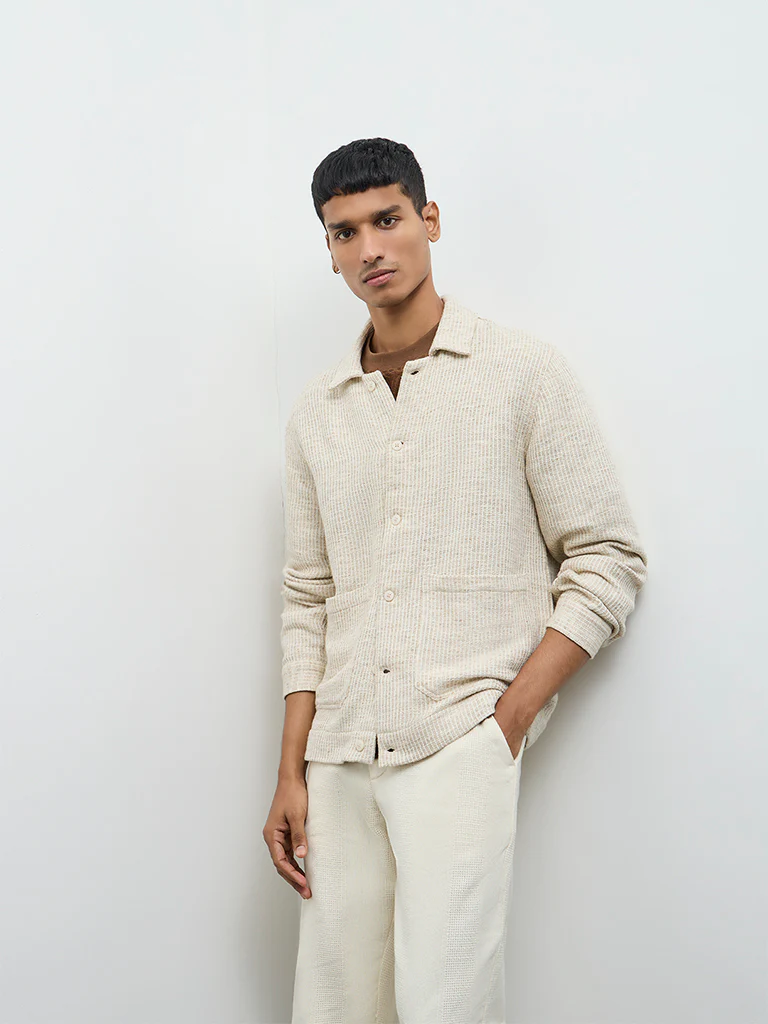 ETA Taupe Textured Relaxed-Fit Cotton-Blend Jacket - Image 2