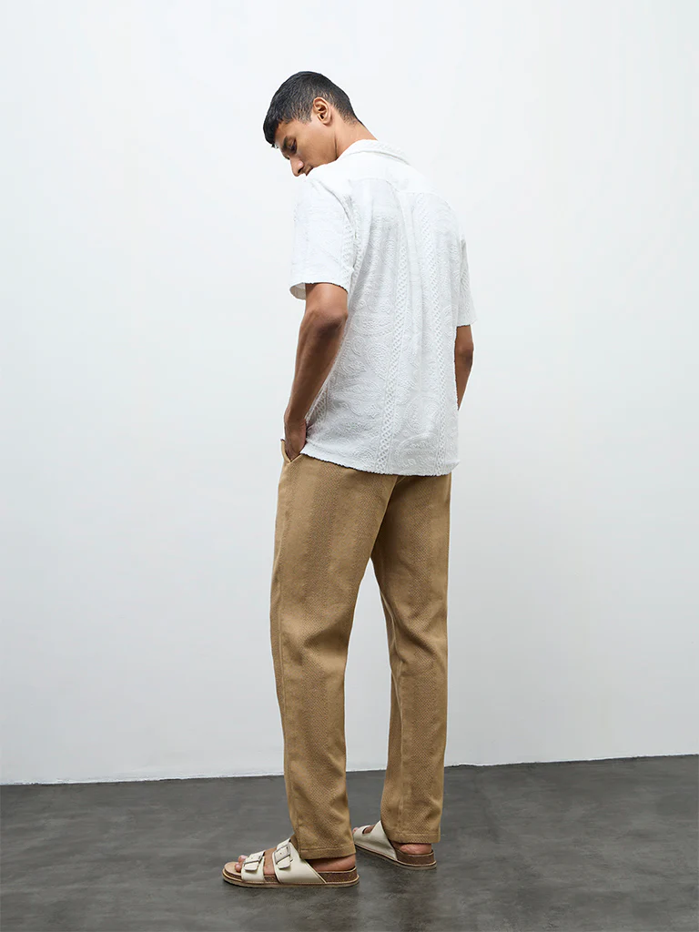 ETA Taupe Textured Relaxed-Fit Mid-Rise Cotton Chinos - Image 4