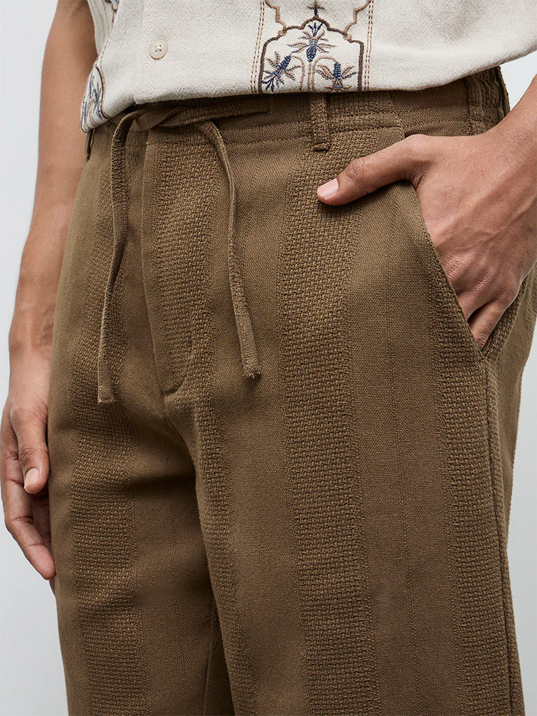 ETA Taupe Textured Relaxed-Fit Mid-Rise Cotton Chinos - Image 3