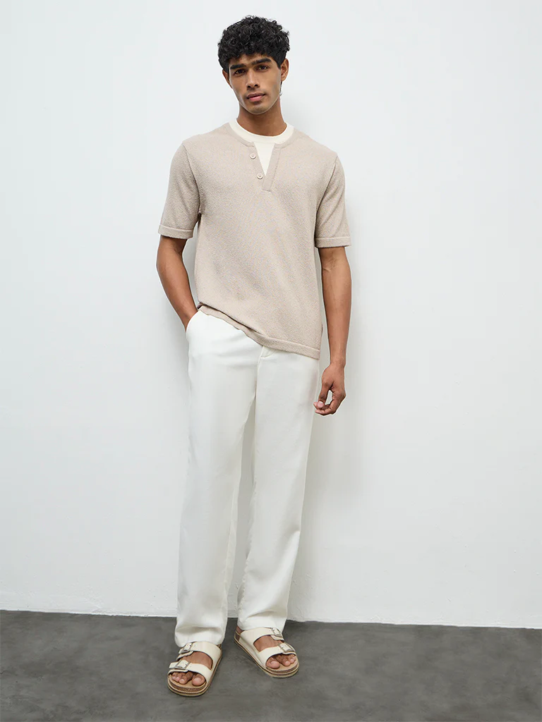 ETA Taupe Textured Relaxed-Fit T-Shirt