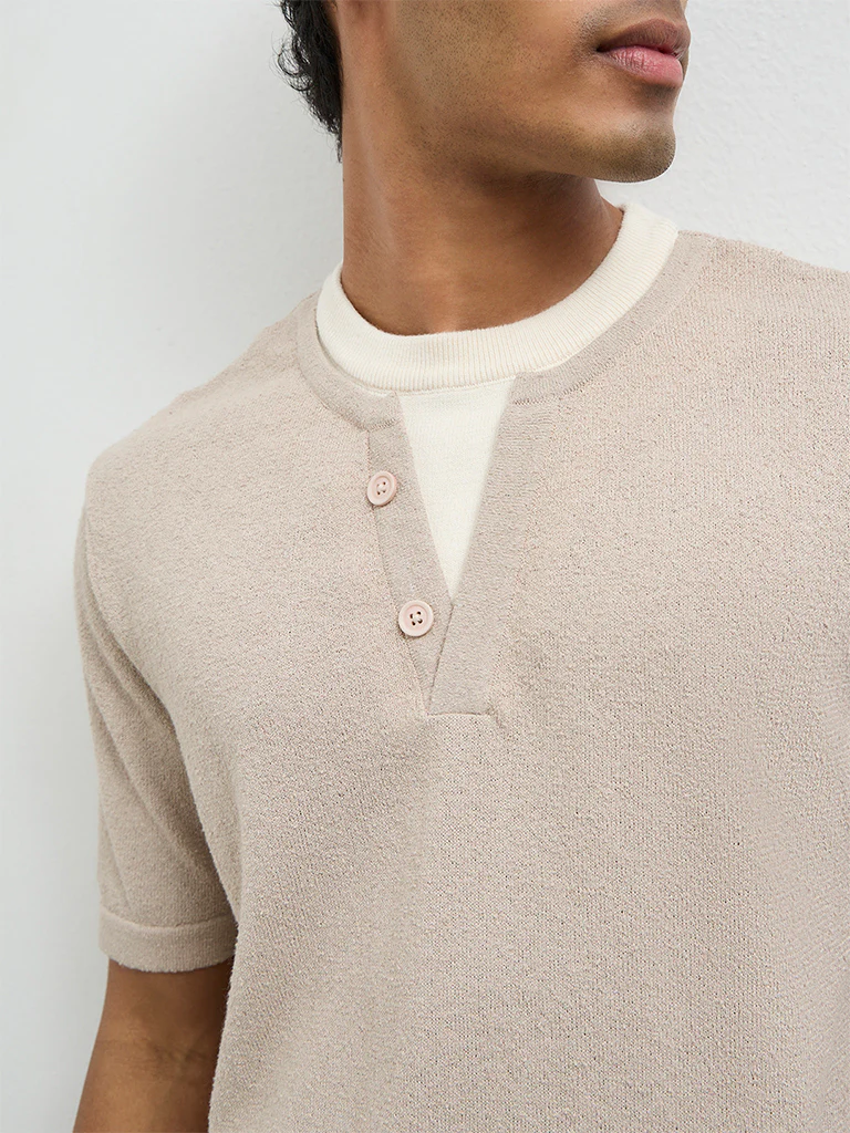 ETA Taupe Textured Relaxed-Fit T-Shirt - Image 4