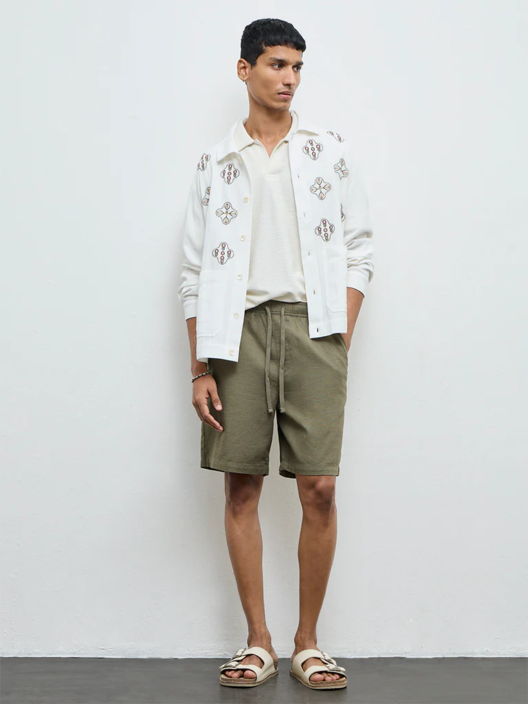ETA White Botanical Embroidered Relaxed-Fit Cotton Shirt - Image 2