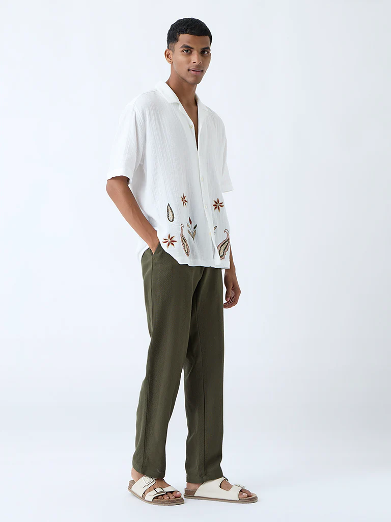 ETA White Floral Embroidered Relaxed-Fit Cotton Shirt - Image 2