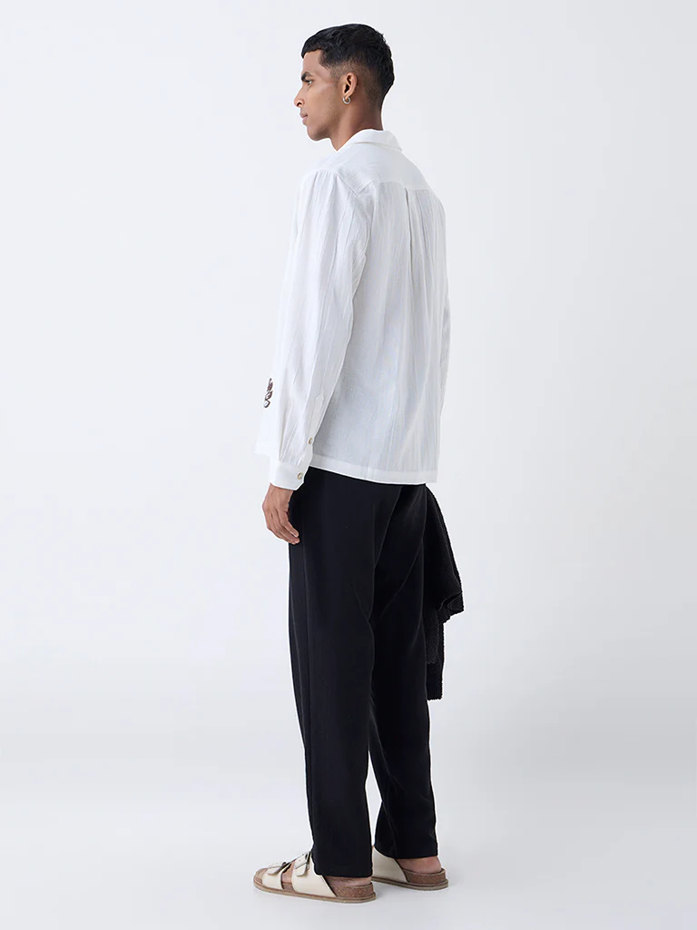 ETA White Floral Embroidered Relaxed-Fit Cotton Shirt - Image 4