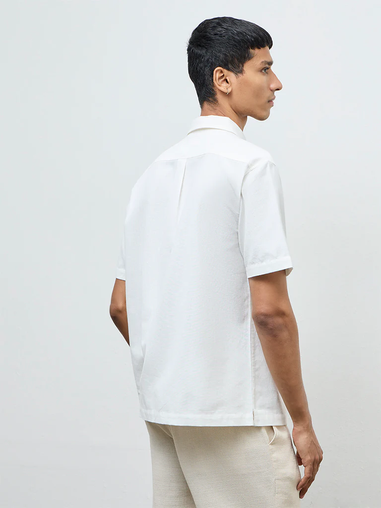ETA White Floral Embroidered Relaxed-Fit Cotton Shirt - Image 4