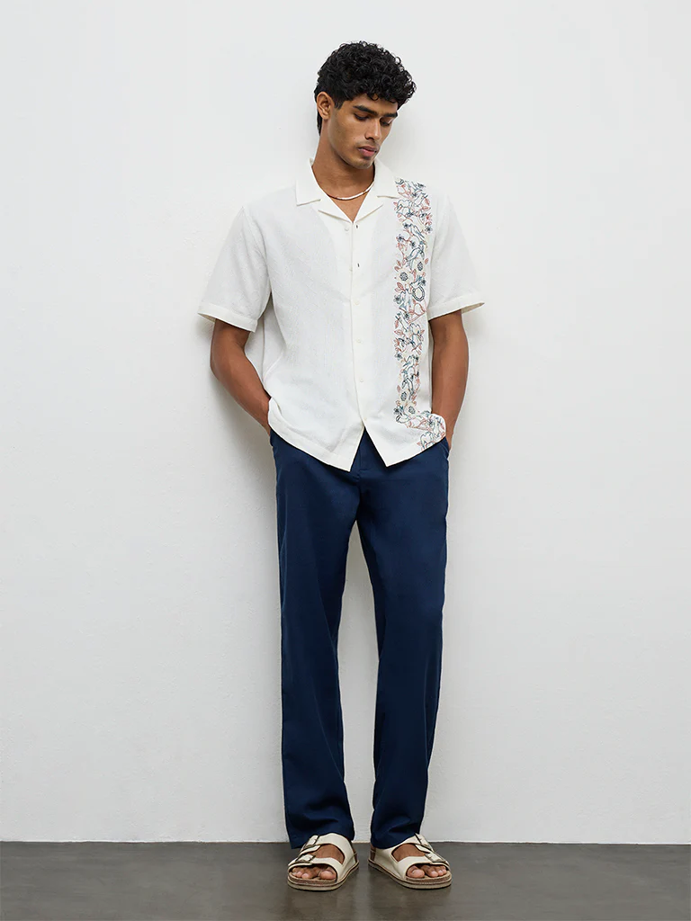 ETA White Floral-Embroidered Relaxed-Fit Cotton Shirt - Image 2