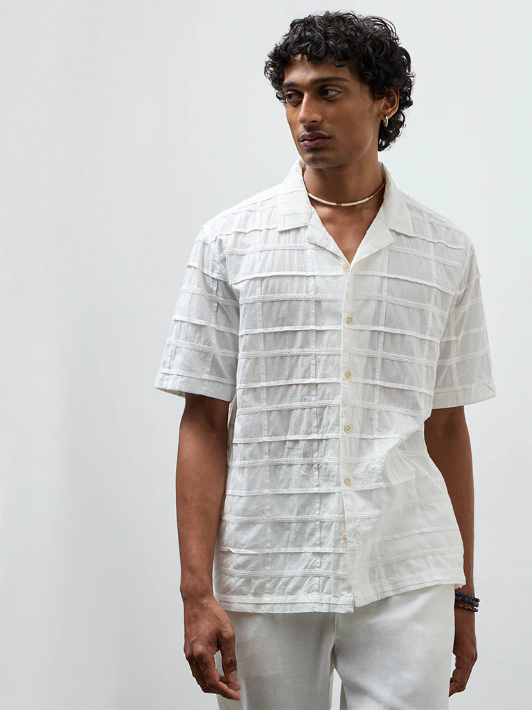 ETA White Pintuck Design Relaxed-Fit Cotton Shirt