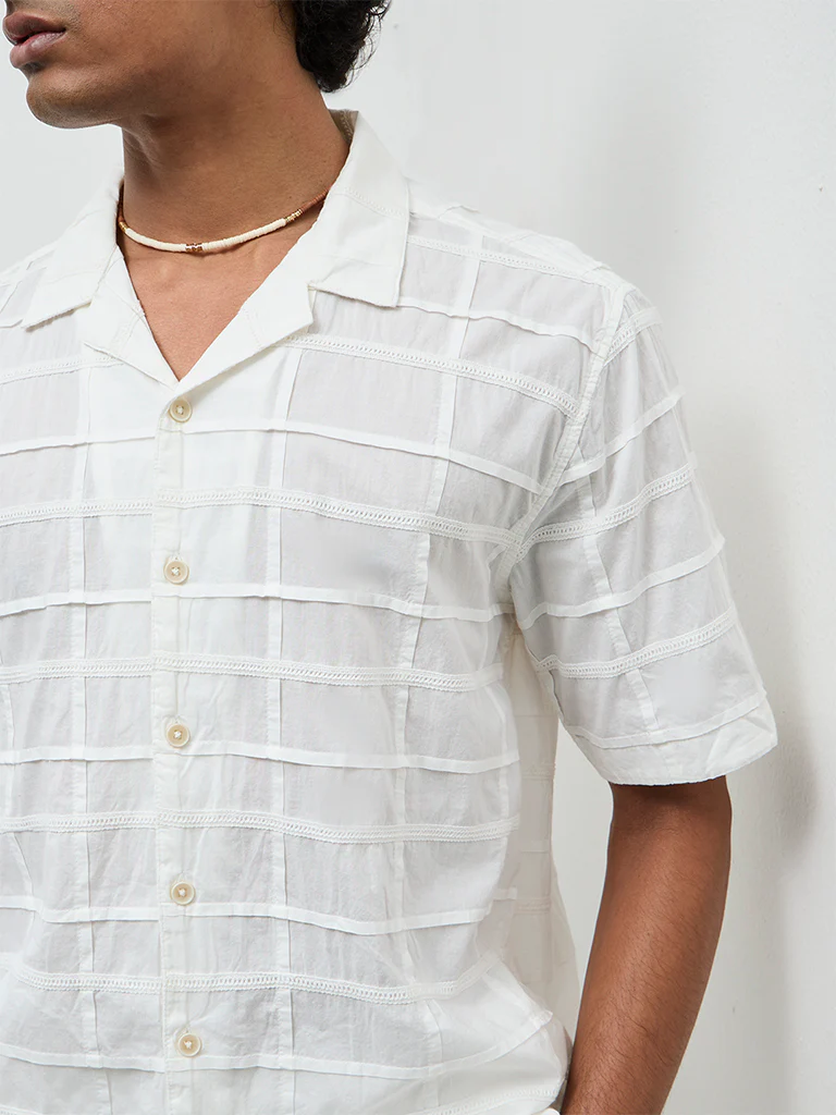 ETA White Pintuck Design Relaxed-Fit Cotton Shirt - Image 3