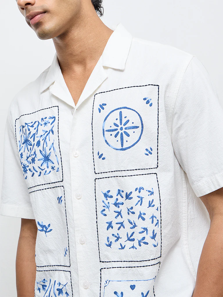 ETA White Printed Relaxed-Fit Cotton Shirt - Image 3