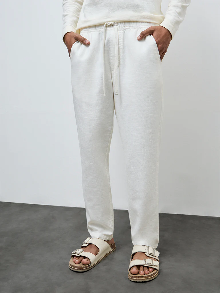 ETA White Solid Relaxed-Fit Mid-Rise Cotton Chinos - Image 3