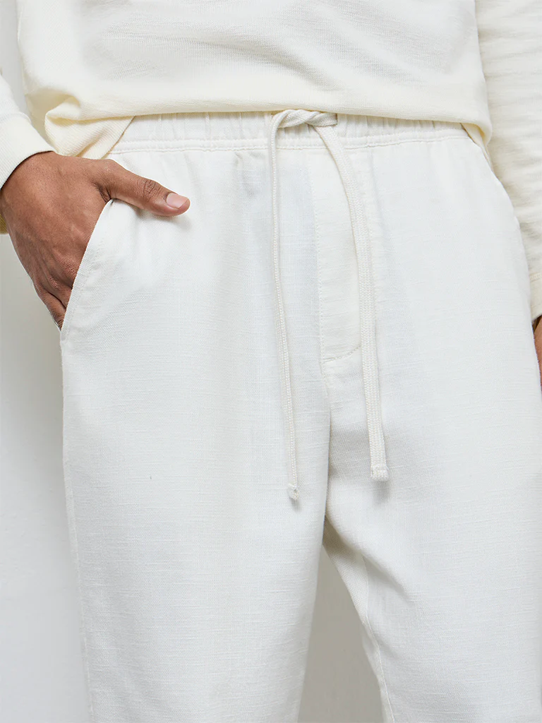 ETA White Solid Relaxed-Fit Mid-Rise Cotton Chinos - Image 4