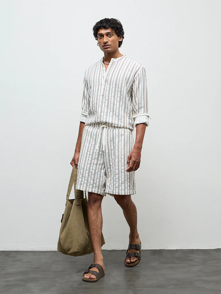 ETA White Striped Relaxed-Fit Cotton Shirt - Image 2