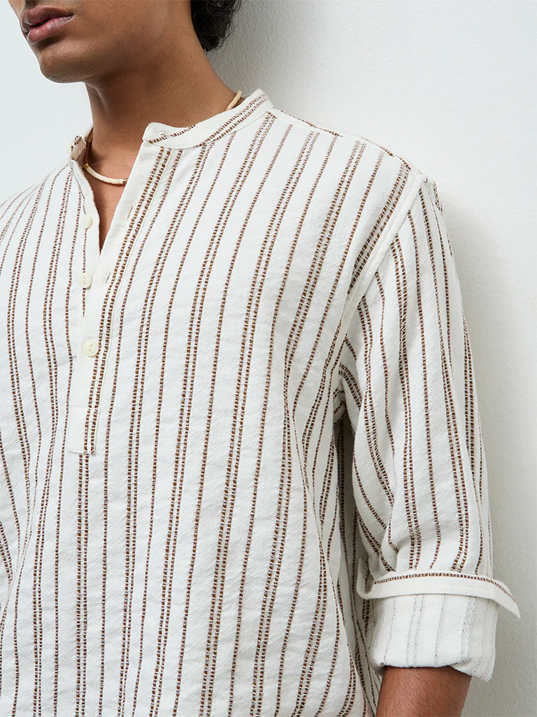 ETA White Striped Relaxed-Fit Cotton Shirt - Image 3