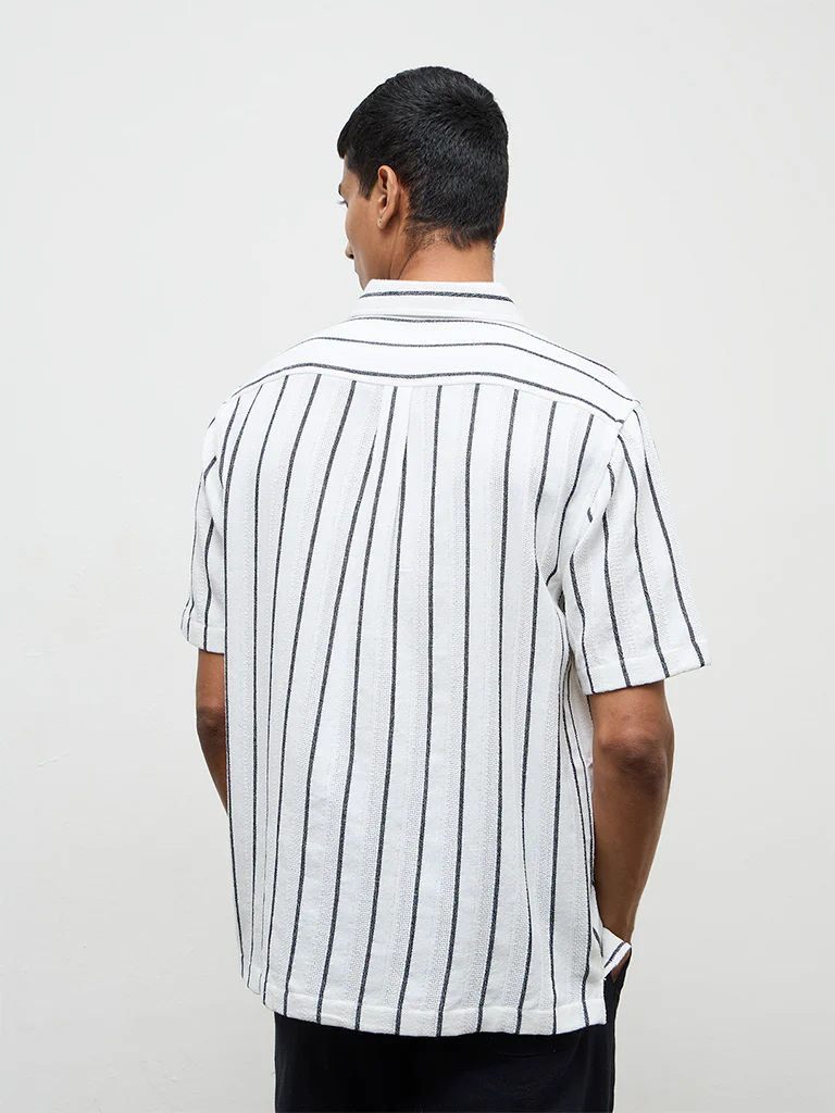 ETA White Striped Relaxed-Fit Cotton Shirt - Image 5