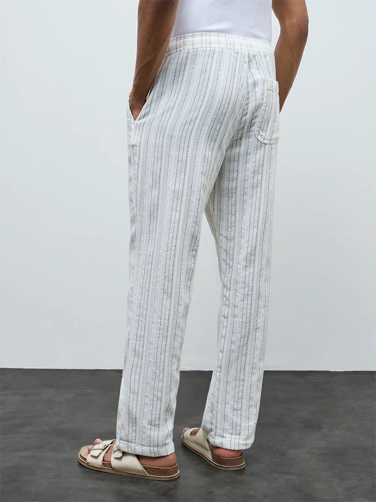 ETA White Striped Relaxed-Fit Mid-Rise Cotton Chinos - Image 4