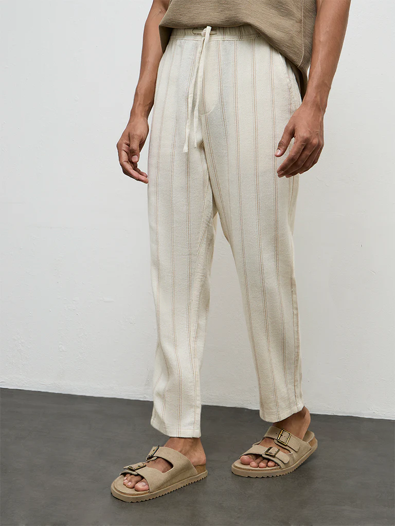 ETA White Striped Relaxed-Fit Mid-Rise Cotton Chinos - Image 2
