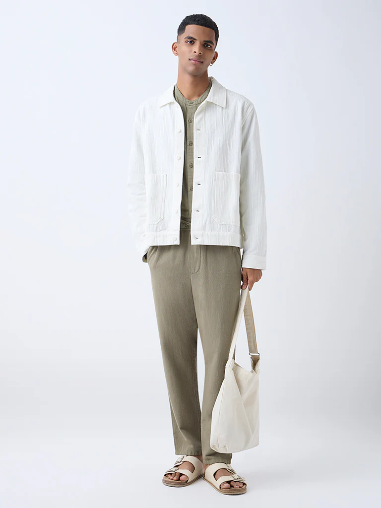 ETA White Textured Relaxed-Fit Cotton Jacket - Image 2