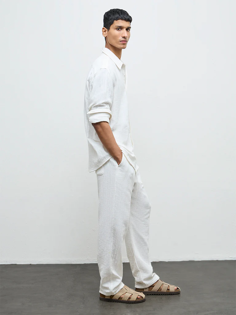 ETA White Textured Relaxed-Fit Cotton Shirt - Image 3