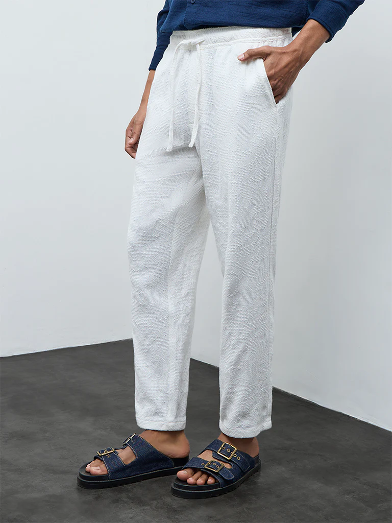 ETA White Textured Relaxed-Fit Mid-Rise Cotton Chinos - Image 3
