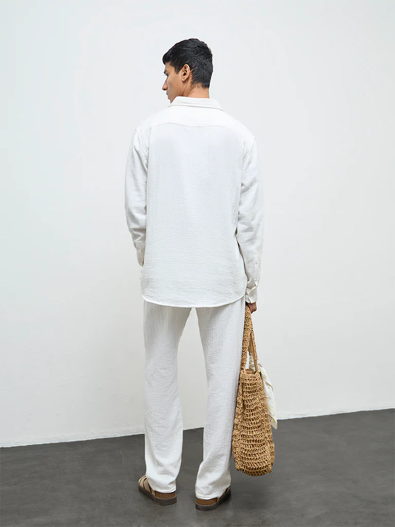 ETA White Textured Relaxed-Fit Mid-Rise Cotton Chinos - Image 4