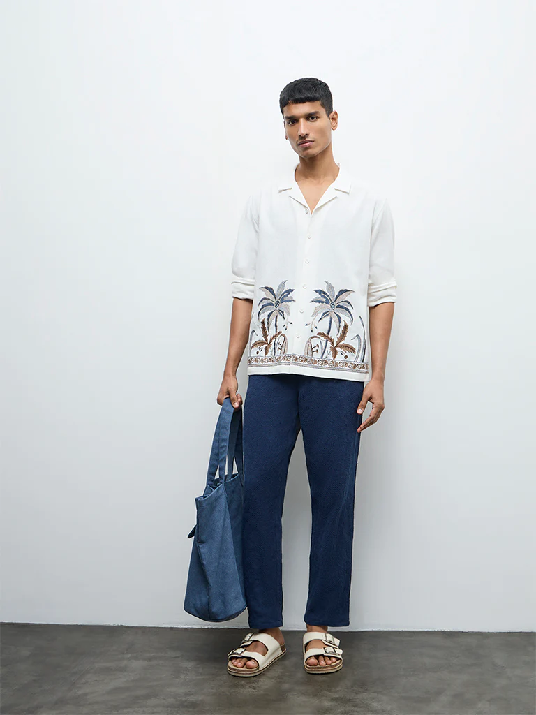 ETA White Tropical Embroidered Relaxed-Fit Cotton Shirt - Image 2