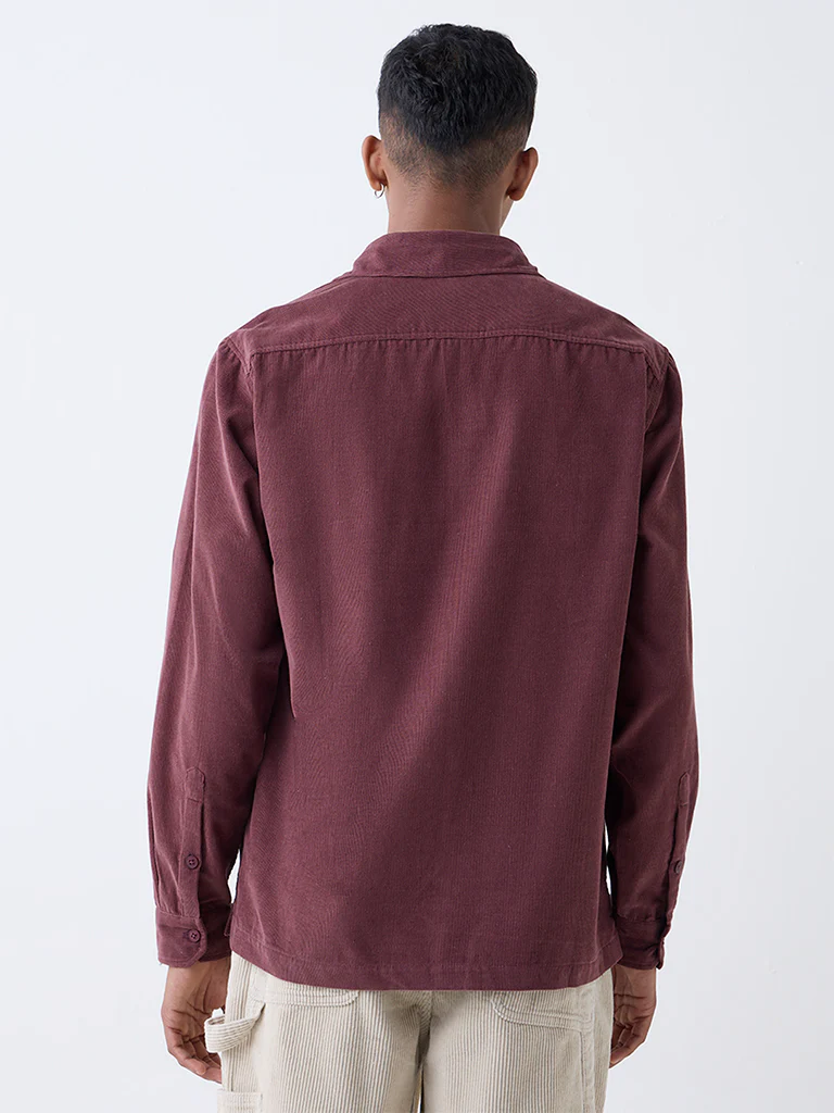 ETA Wine Embroidered Relaxed-Fit Corduroy Shirt - Image 4