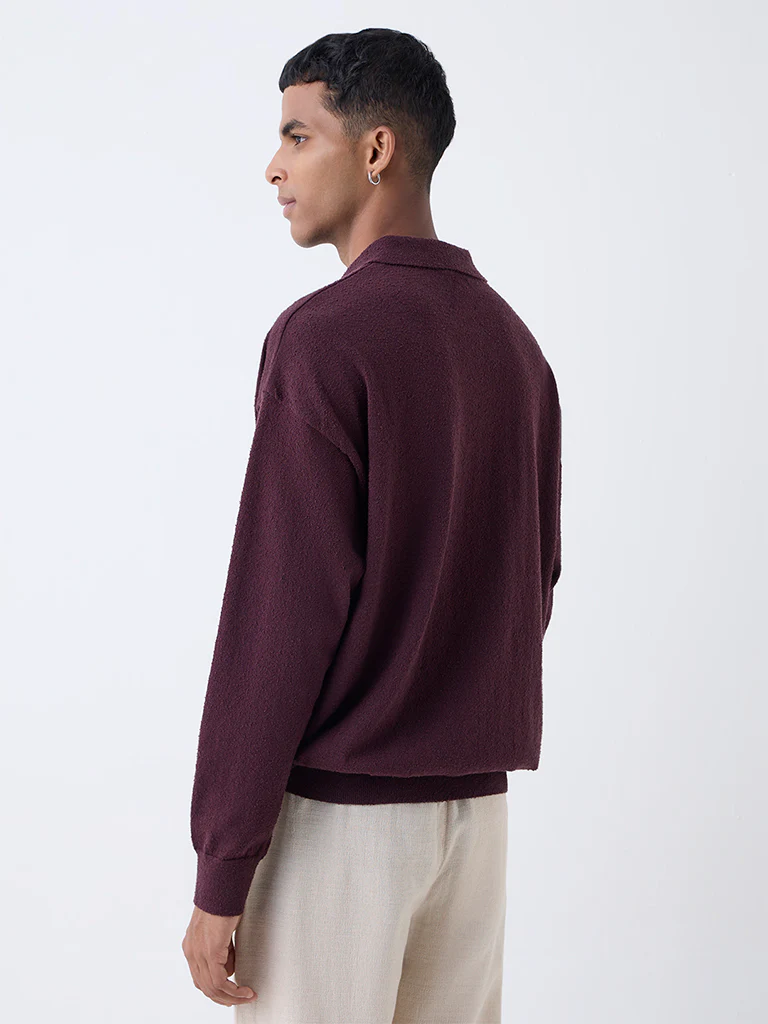 ETA Wine Knit Textured Relaxed-Fit Cotton-Blend Polo Sweater - Image 5