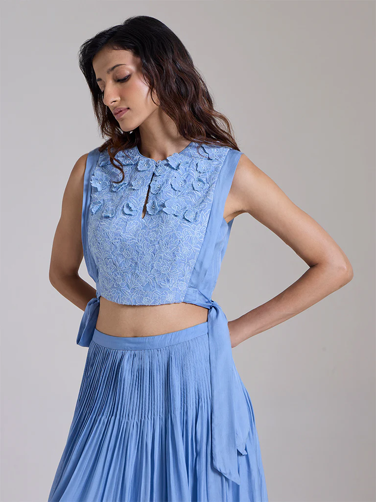 Floral Applique Top - Blue - Image 2