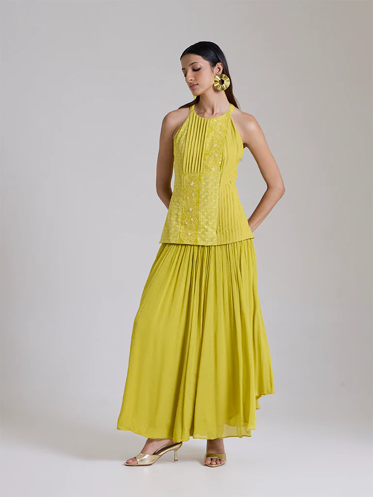 Floral Embroidered Maxi Dress - Lime - Image 2