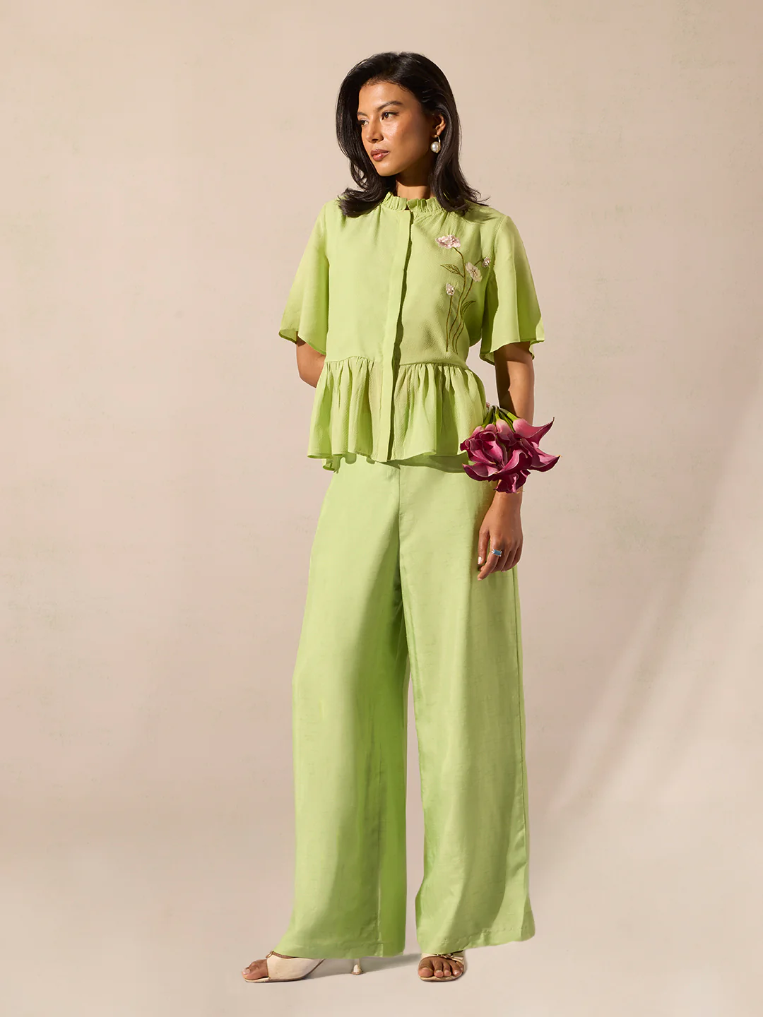 Floral Embroidered Top - Green