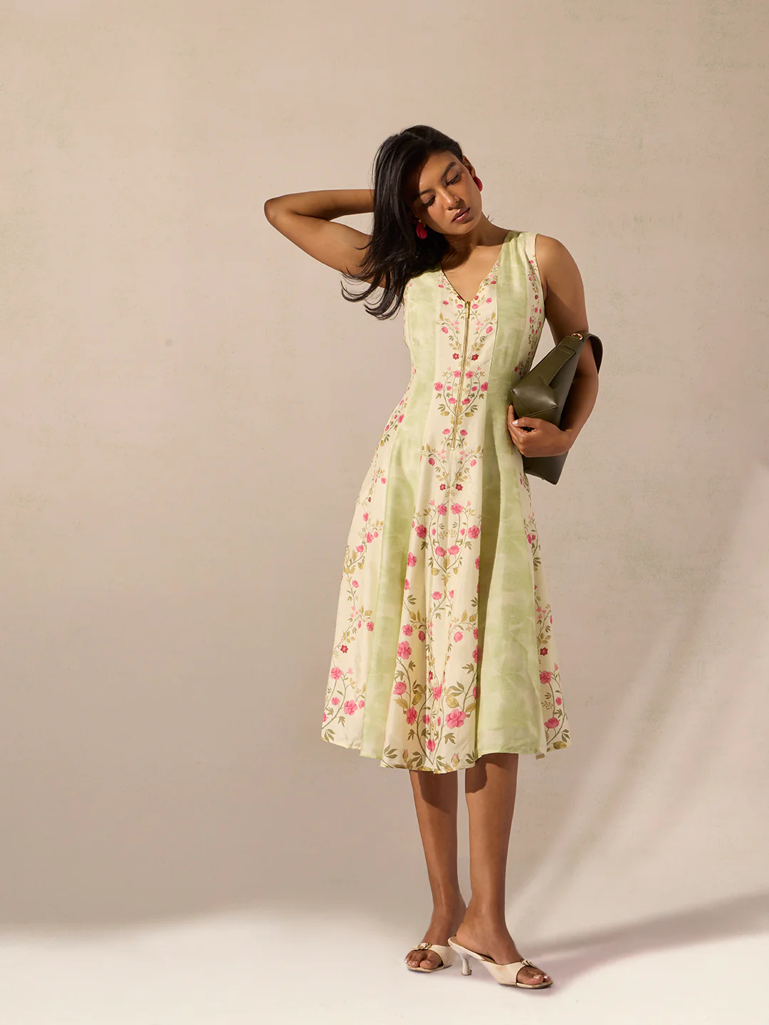 Floral Midi Dress - Green